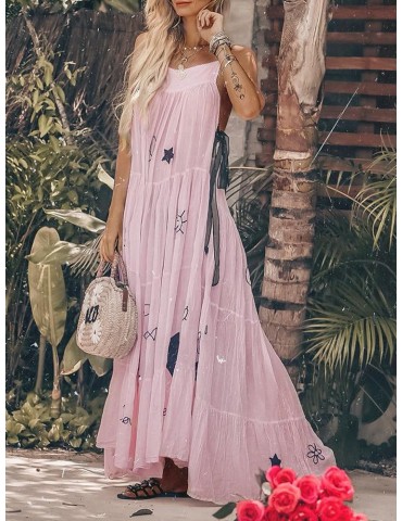 Sweet Straps Sleeveless Side Lace-up Chiffon Maxi Dress