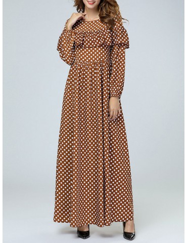 Polka Dot Long Sleeve Casual Big Wing Maxi Dress