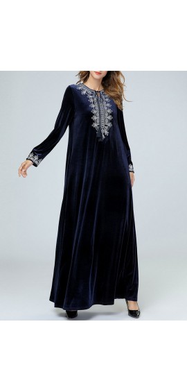 Elegant Muslim Velvet Embroidery Maxi Dress