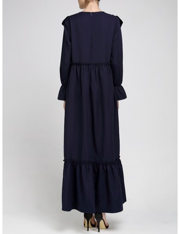 Rufles Horn Long Sleeve Stitching Maxi Dress