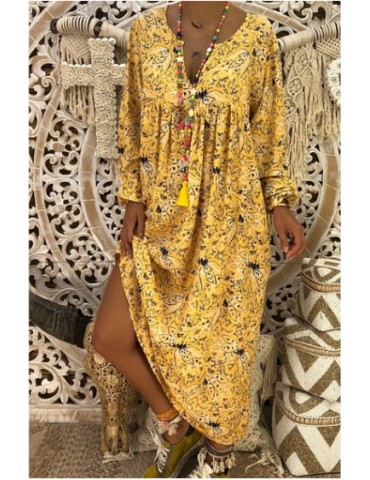 Loose Long Sleeve Print Bohemian Maxi Dress For Women