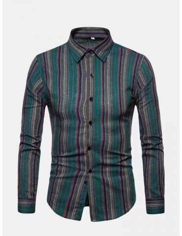 Men's Stripe Printed Color Long Sleeve Casual Shirt