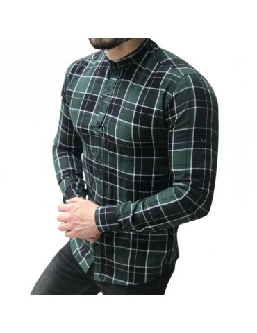 Men's Casual Plaid Turn Down Collar Slim Fit Long Sleeve Button Down Shirt