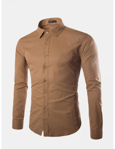 Long Sleeve Solid Color Business Casual Dress Shirt for Men