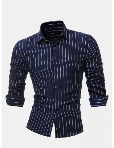 Stripes Printing Slim Long Sleeve Designer Shirts for Men