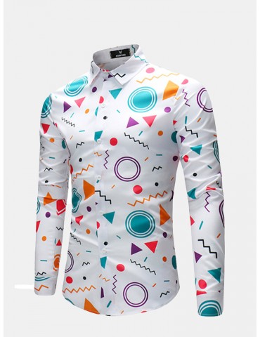 Polyester Printing Long Sleeve Slim Business Casual Designer Shirts for Men