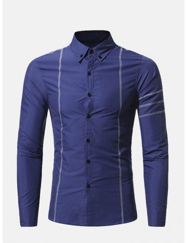 Stylish Stitching Solid Color Slim Fit Designer Long Sleeve Shirts For Men