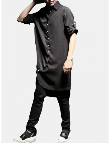 Stylish Thin Cotton Loose Long Irregular Shirts for Men