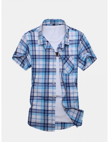 Short Sleeve Checked Summer Casual Business Shirt for Men