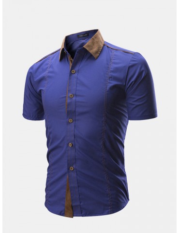 Stylish Bucket Collar Stitching Slim Fit Short Sleeve Designer Shirts For Men