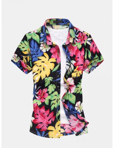 Plus Size Seaside Printing Flowers Printing Hawaiian Shirts for Men