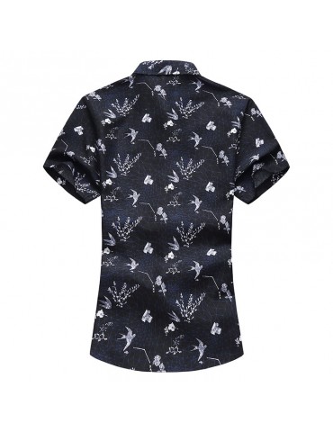 Mens Summer Loose Hawaiian Printing Shirt Short Sleeve Casual Cotton Beach Shirts