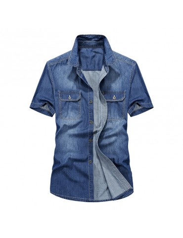 Casual 100% Cotton Thin Short Sleeve Denim Shirts For Men