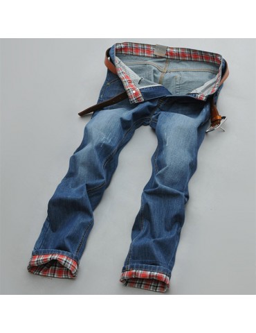 Mens Stylish Korean Design Straight Slim Fit Blue Jeans