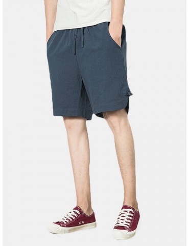 Mens Summer Breathable Solid Color Loose Drawstring Casual Shorts Board Shorts