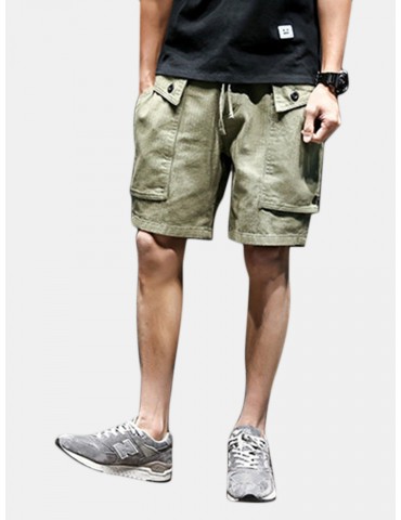 Mesn Outdoor Big Pocket Cargo Shorts Solid Color Casual Knee Length Cotton Shorts