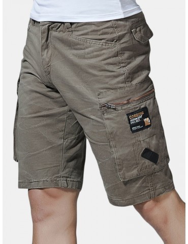 Mesn Outdoor Multi-pocket Cargo Shorts Solid Color Knee Length Casual Cotton Shorts