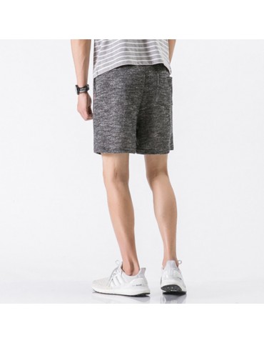 Mens Summer Breathable Solid Color Cotton Shorts Casual Drawstring Board Shorts Running Shorts