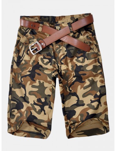 Mens Summer 100%Cotton Breathable Camouflage Knee Length Casual Shorts