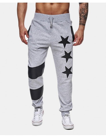 Mens Sport Pants Elastic Waist Drawstring Stars Pattern Casual Sportwear