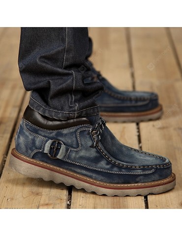 Men Retro Round Head British Casual Velvet Shoes