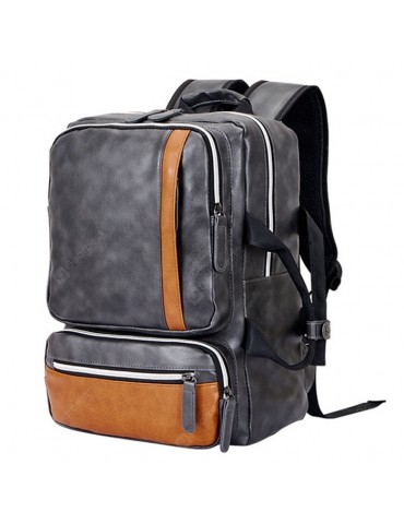 Men's Retro PU Backpack Color Patchwork Computer Bag