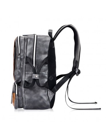 Men's Retro PU Backpack Color Patchwork Computer Bag