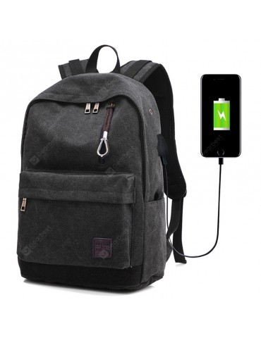 USB Charging Port Backpack Men's Canvas Material Korean Style Outdoor Leisure Travel Sports Bag