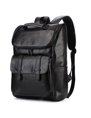 Men's Large Capacity PU Backpack Simple Easy-match Waterproof Pack External USB Charging Port