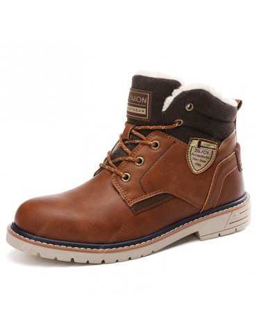 AILADUN Men's High-top Outdoor Boots Casual Stitching PU Keep Warm Shoes