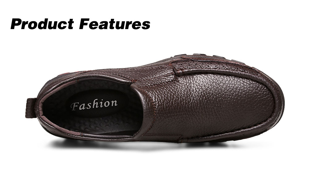 Trendy Soft Slip-on Shock-absorbing Leather Casual Shoes for Men- Brown 48