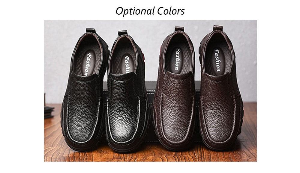 Trendy Soft Slip-on Shock-absorbing Leather Casual Shoes for Men- Brown 48