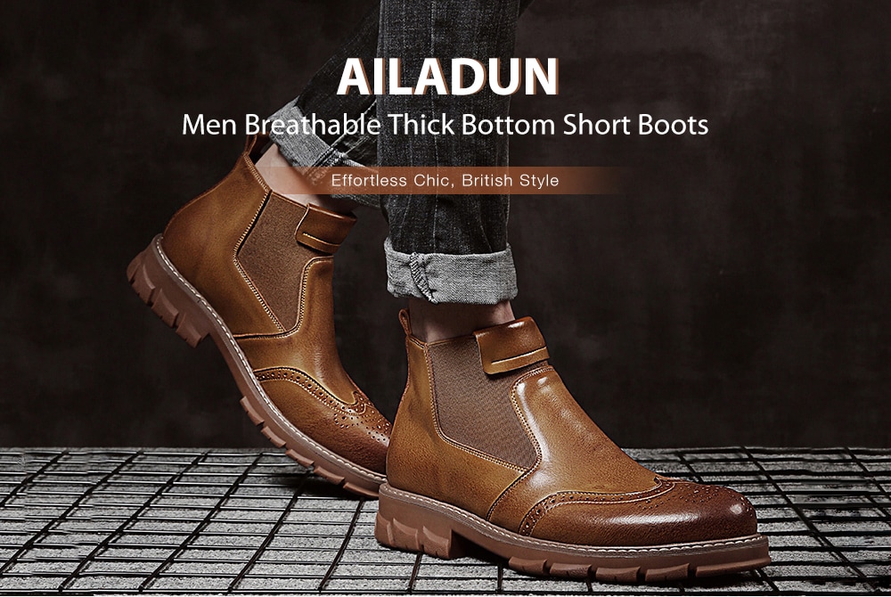 AILADUN Men Breathable Thick Bottom Short Boots Casual British Style Holes Shoes- Brown EU 43