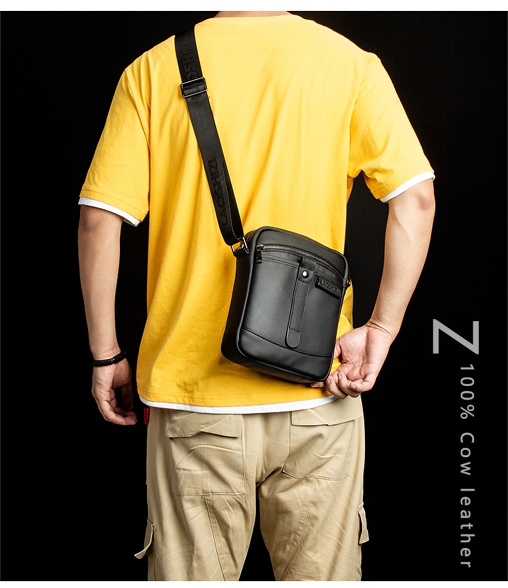 LAOSHIZILUOSEN Top Layer Leather Crossbody IPad Bag Men'S Fashion Trend Bag- Coffee