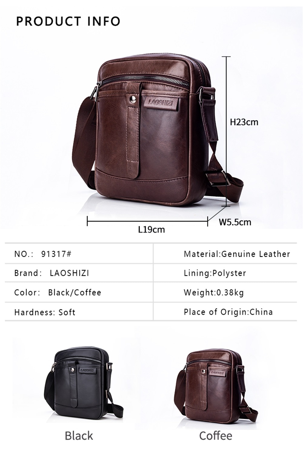 LAOSHIZILUOSEN Top Layer Leather Crossbody IPad Bag Men'S Fashion Trend Bag- Coffee