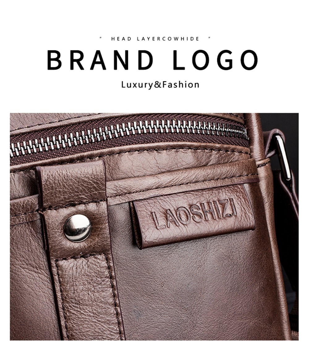 LAOSHIZILUOSEN Top Layer Leather Crossbody IPad Bag Men'S Fashion Trend Bag- Coffee