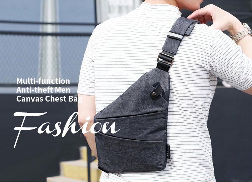 Multi-function Anti-theft Men's Canvas Chest Bag- Gray