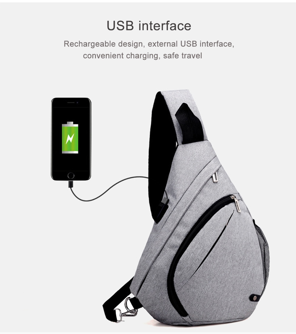 HUWAIJIANFENG Waterproof Men Canvas Chest Bag with USB Charging Port- Gray Goose