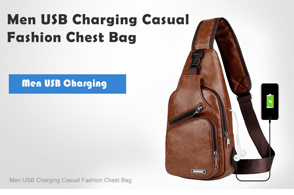 USB Charging Chest Bag Casual Fashion - Coffee