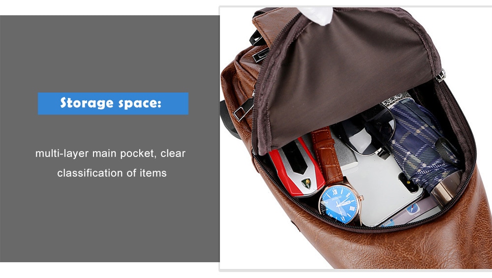 USB Charging Chest Bag Casual Fashion - Coffee