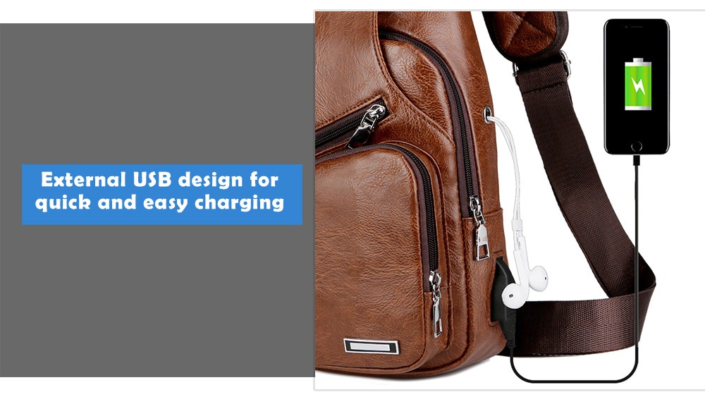 USB Charging Chest Bag Casual Fashion - Coffee