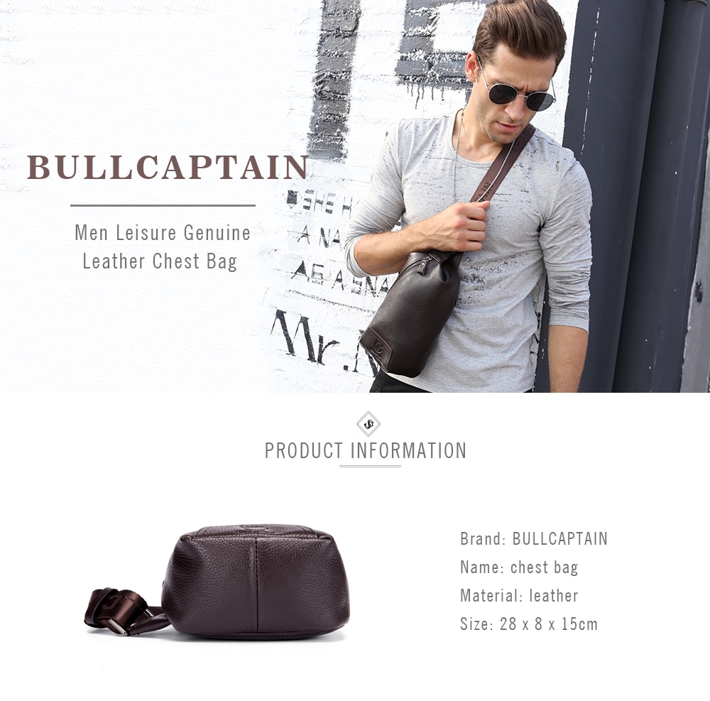 BULLCAPTAIN Leisure Genuine Leather Chest Bag for Men- Dun