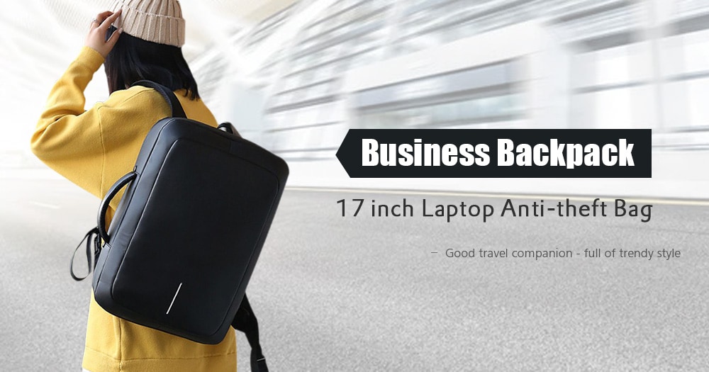 Business Backpack 17 inch Laptop Anti-theft Bag with USB Charging Port- Black