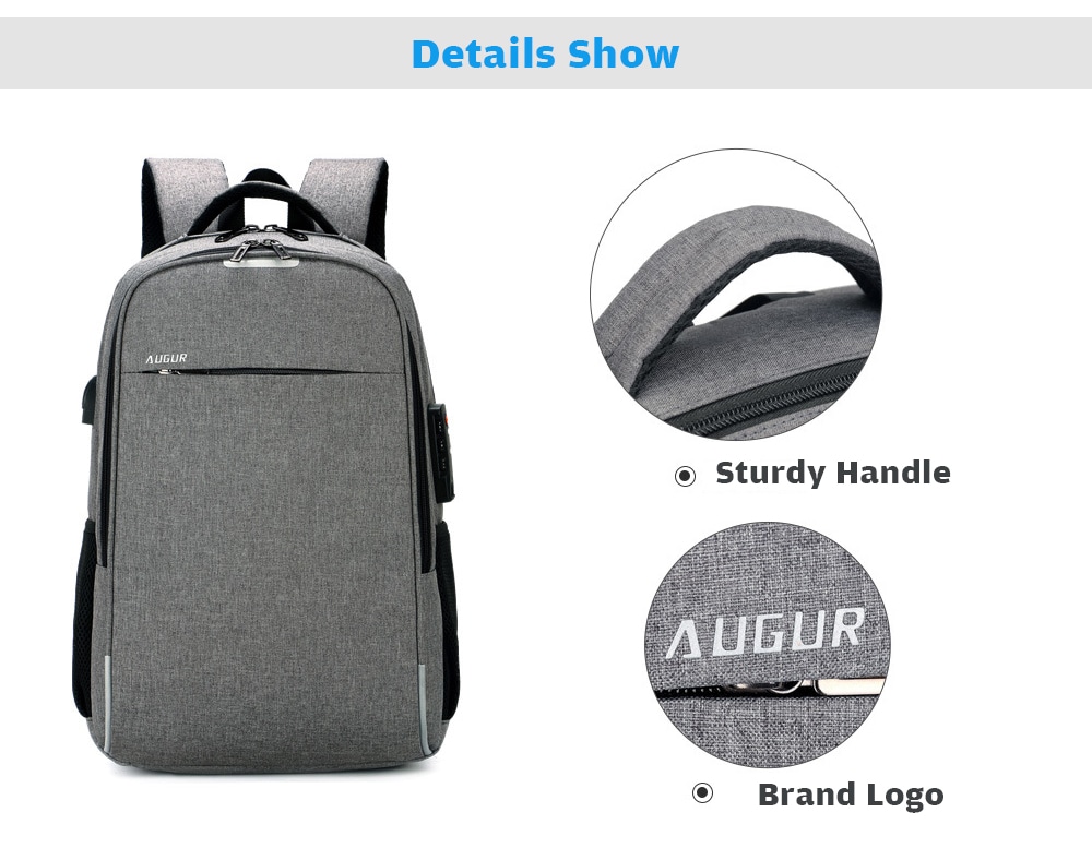 AUGUR Leisure Anti-theft Laptop Travel Backpack with USB Charging Port- Dark Gray