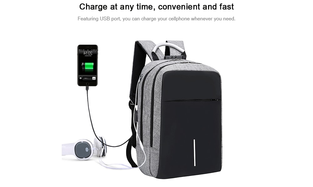 Men Fashion Laptop Backpack with USB Port- Gray