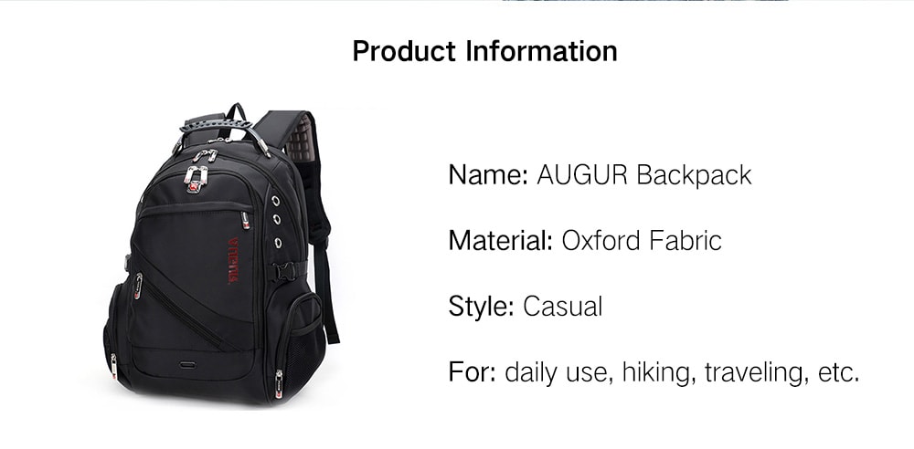 AUGUR Large Capacity Durable Oxford Backpack for Men- Black