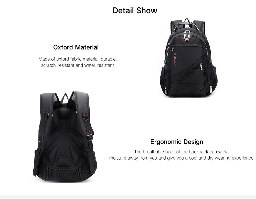 AUGUR Large Capacity Durable Oxford Backpack for Men- Black