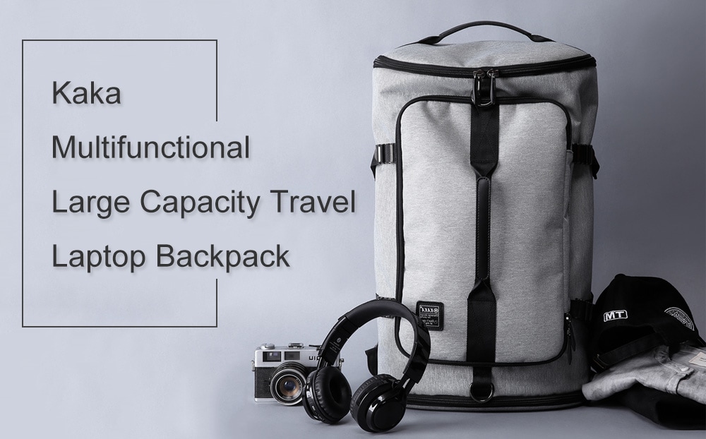 Kaka Trendy Multifunctional Large Capacity Travel Laptop Backpack- Light Gray