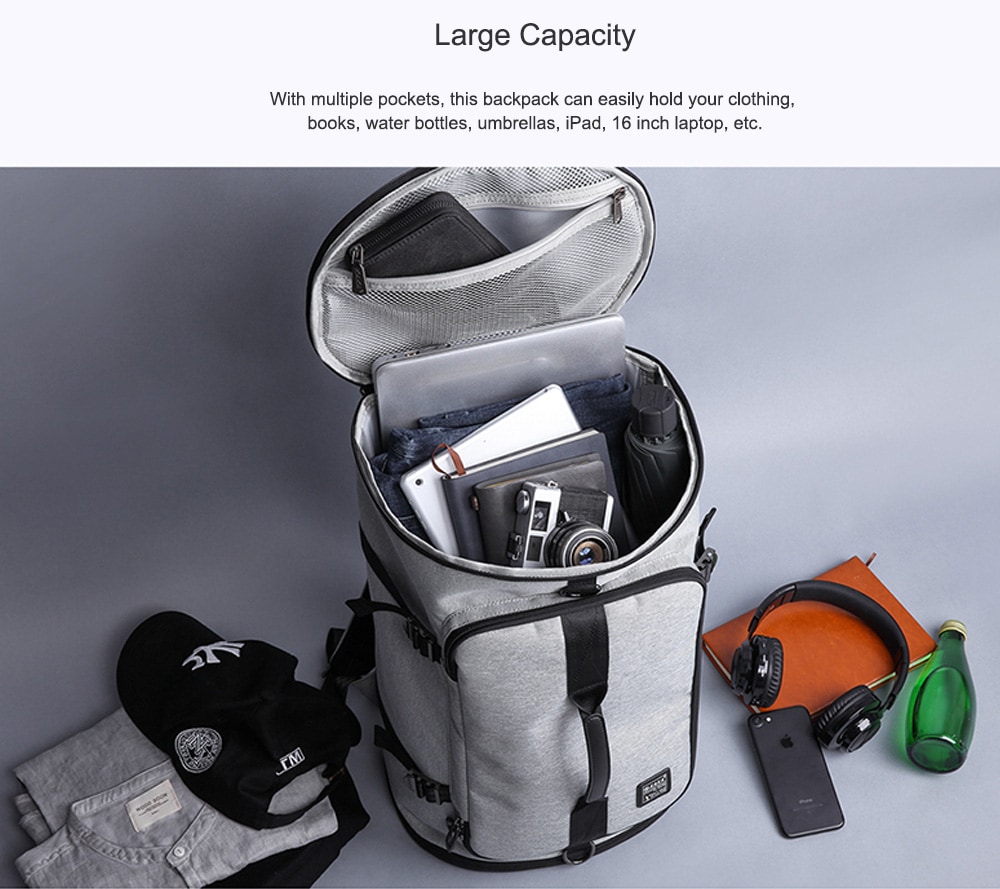 Kaka Trendy Multifunctional Large Capacity Travel Laptop Backpack- Light Gray