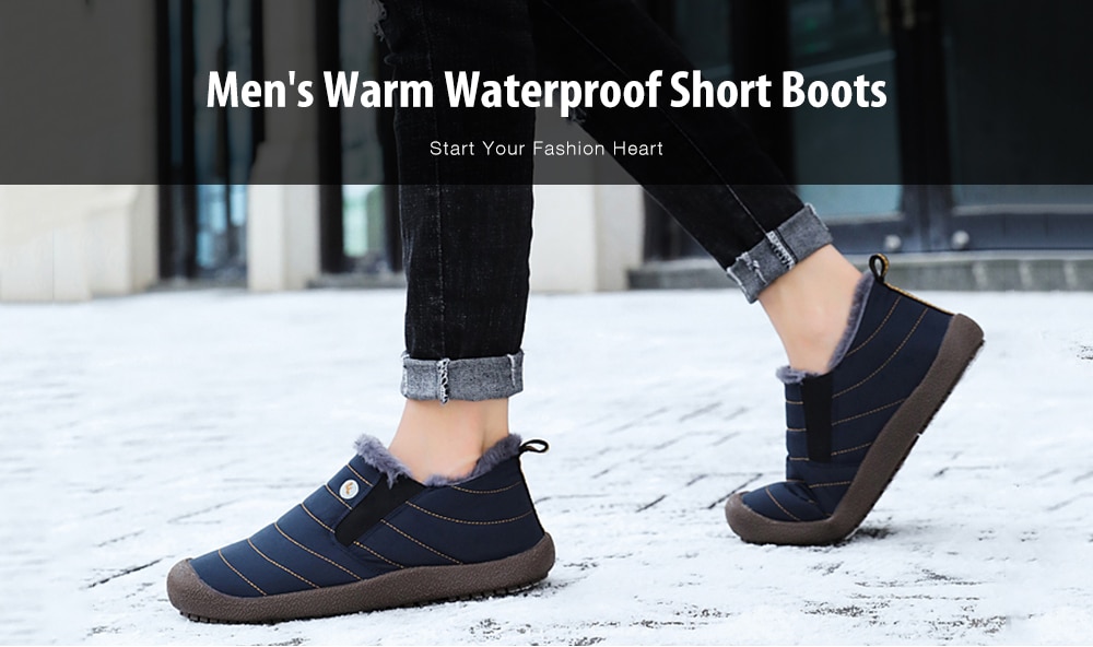 Men's Warm Waterproof Short Boots Furry Winter Shoes Anti-collision Toe- Deep Blue EU 42